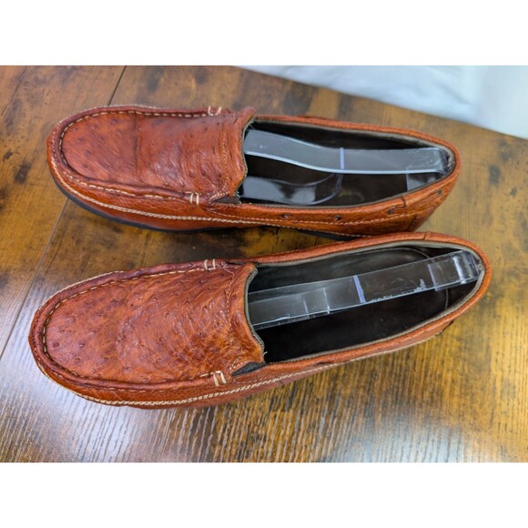 Genuine Ostrich Leather Loafers Men\'s Brown Exotic Slip-On Made In Mexico Sz 12 main image 11